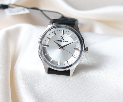 Ladies Daniel Klein watch black leather strap steel casing DK1136041