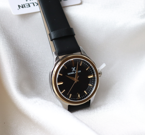 Ladies Daniel Klein watch black leather gold bezel DK1136043