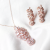Silver pendant and earring set with rose gold white pearl stone and baguette