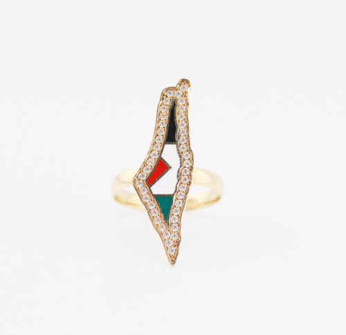 18ct yellow gold Palestine ring with cubic zirconia.