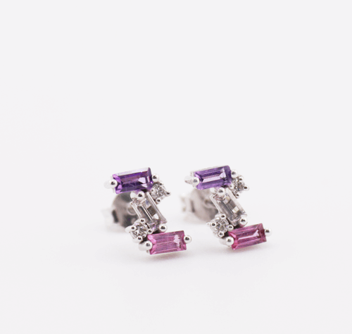 9ct white gold diamond stud earrings with 0.84ct semi precious stones