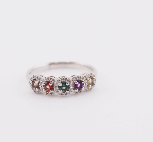 9ct white gold diamond ring with 0.66ct semi precious stones