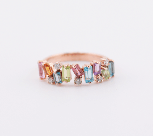 9ct rose gold diamond ring with semi precious stones 0.91ct