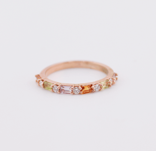 9ct rose gold diamond band with 0.60ct semi precious stones