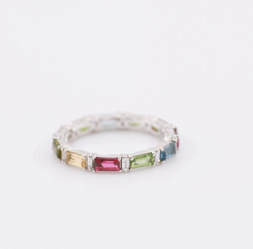 9ct white gold diamond ring with 1.15ct semi precious stones