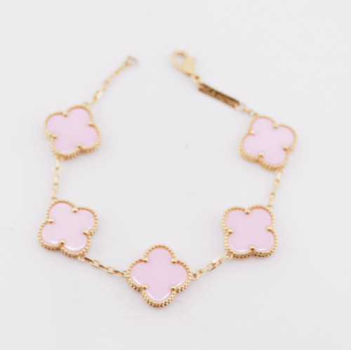 18ct yellow gold pink clover bracelet (Big clovers)