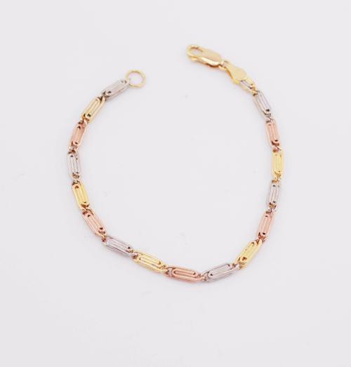 18ct gold tricolour fancy link bracelet