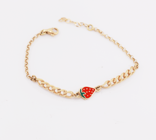 18ct yellow gold toddler bracelet with strawberry centre piece