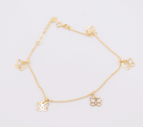 18ct yellow gold fancy bracelet with gold butterflies