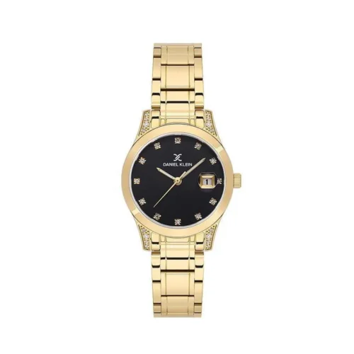 Ladies gold Daniel Klein black dial date DK1137823