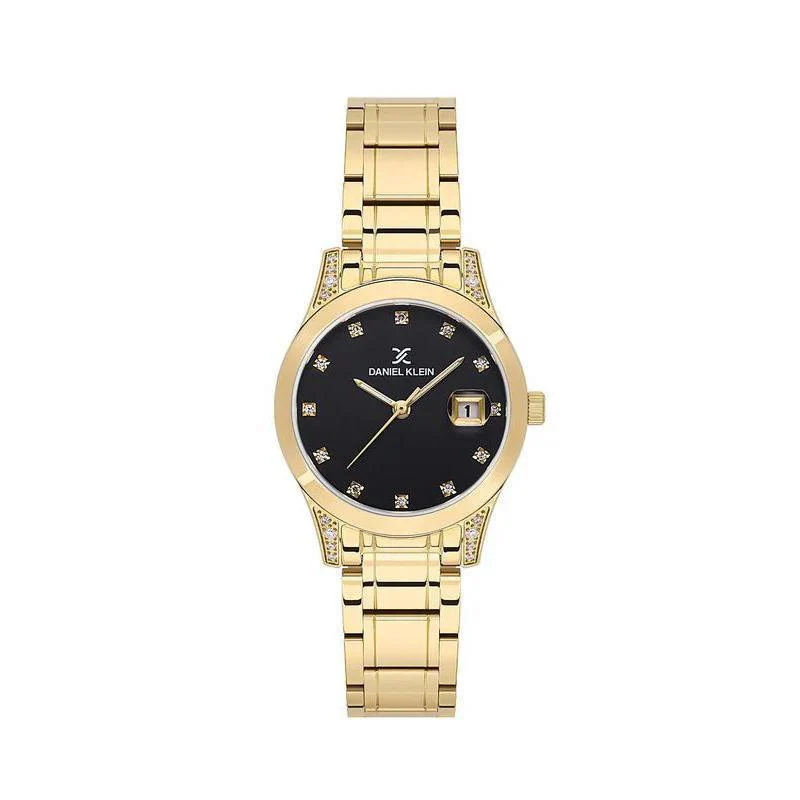 Ladies gold Daniel Klein black dial date DK1137823