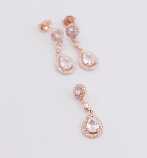 Silver roseplated teardrop pendant and earring set