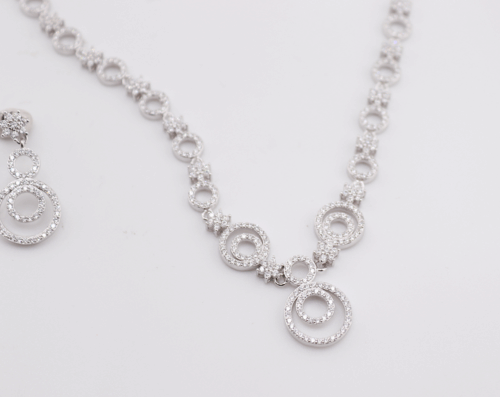 Silver Wedding style Necklace and earring set with cubic stones