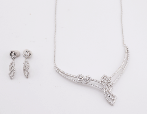 Silver Wedding Style necklace and earring set with cubic stones