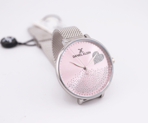 Ladies Daniel Klein steel watch with pink dial and heart DK129044