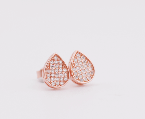 Silver cubic teardrop earrings with roseplating