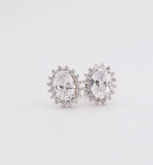 Silver cubic halo stud earring