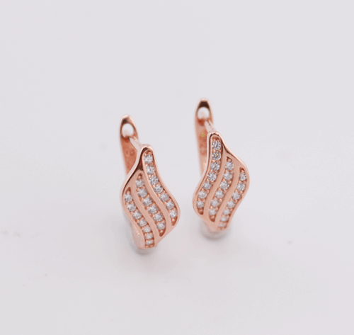 Silver 925 huggie earrings in rose gold plating with cubics