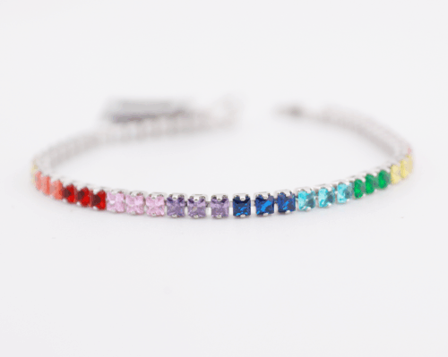 Silver 925 tennis bracelet with princess cut colour stone cubic