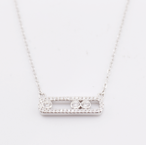 Silver 925 paperclip necklace with cubics on centrepiece