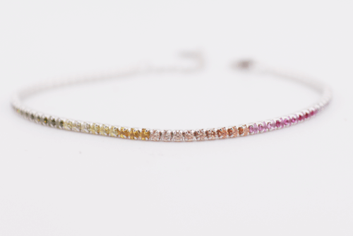 Silver 925 tennis bracelet with colourstone cubics - thin