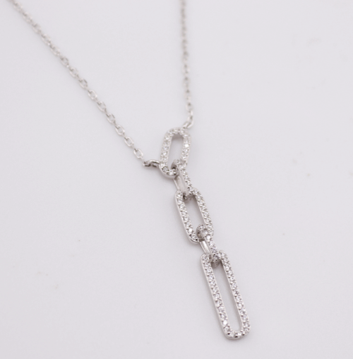 Silver 925 paperclip drop chain with cubics