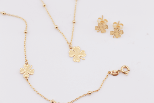 18ct yellow gold flower necklace bracelet and earring set