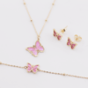 18ct yellow gold necklace, bracelet and earring set with butterfly charm