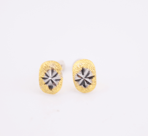 9ct yellow gold oval earrings with engraved flower