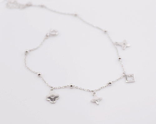 Silver 925 Anklet ball clover flower