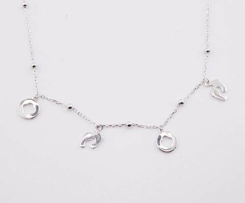 Silver 925 Anklet with feet and clover charm